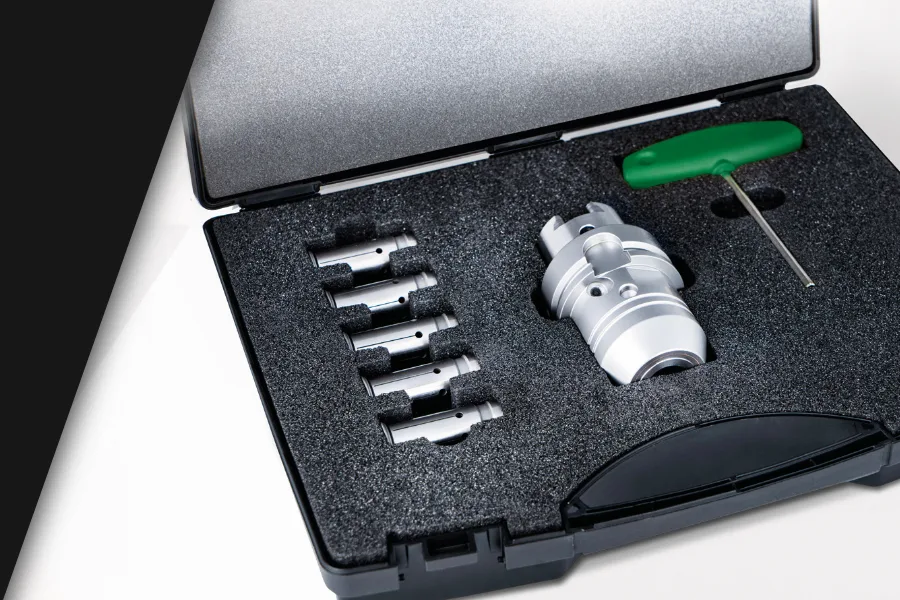 Hartner Hydraulik-Dehnspannfutter-Set im Koffer mit fünf Reduzierbuchsen und Spannschlüssel